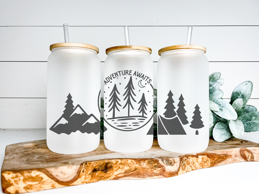 Adventure Awaits Glass Can Tumbler