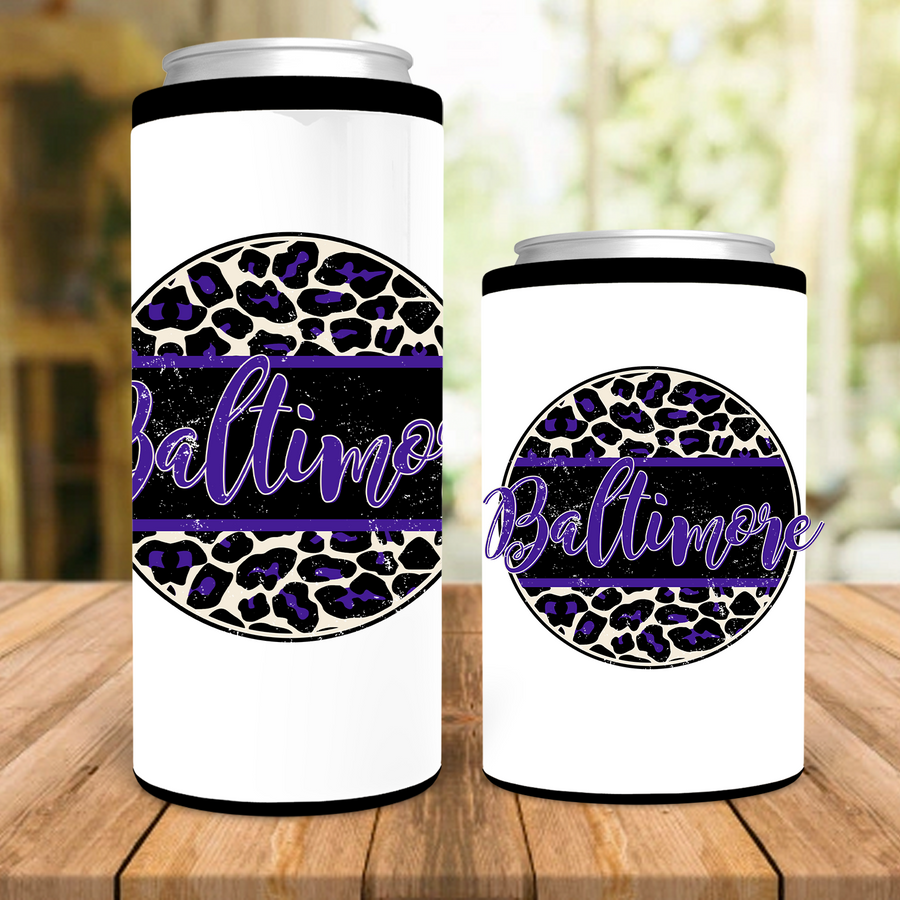 Baltimore Distressed Leopard Circle Can Cooler