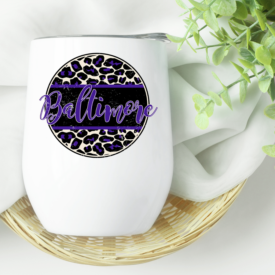 Baltimore Distressed Leopard Circle Wine Tumbler