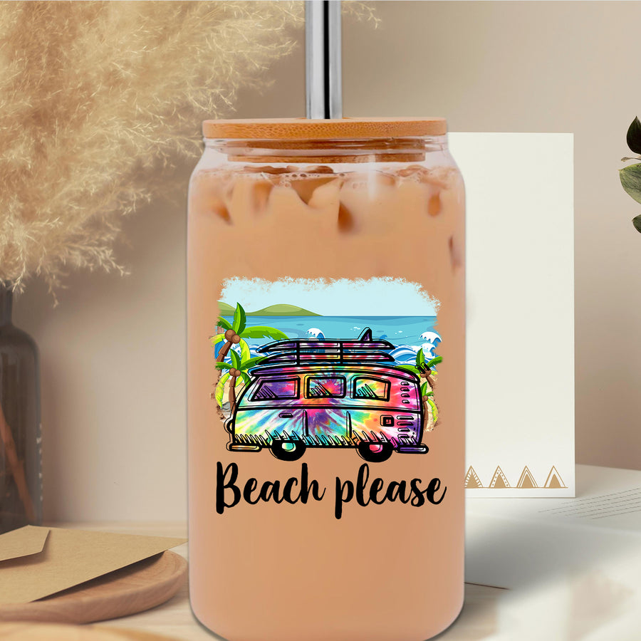 Beach Please Glass Can Tumbler