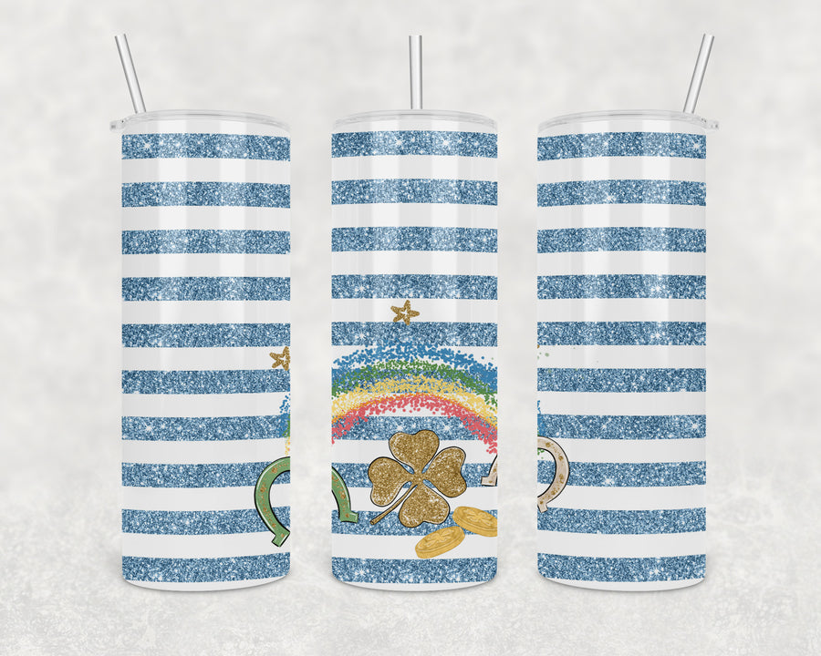 Blue Glitter Stripe Lucky 20oz Skinny Tumbler