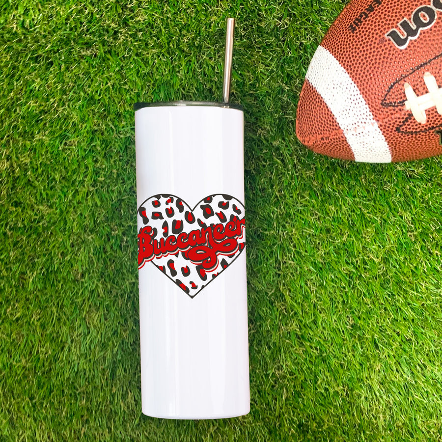 Buccaneers Leopard Heart Skinny Tumbler