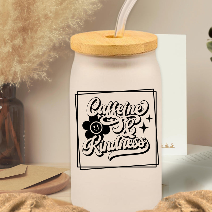 Caffeine and Kindness Glass Can Tumbler