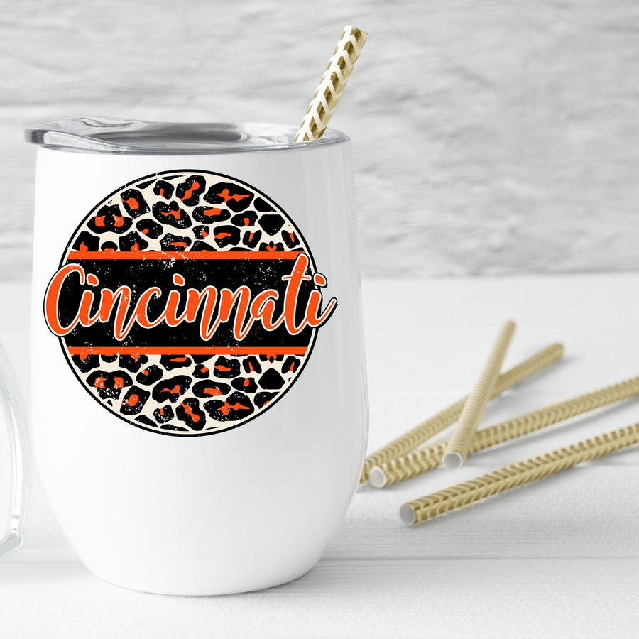Cincinnati Distressed Leopard Circle Wine Tumbler