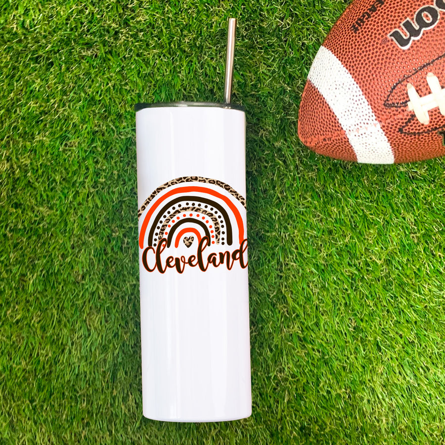 Cleveland Leopard Rainbow Skinny Tumbler