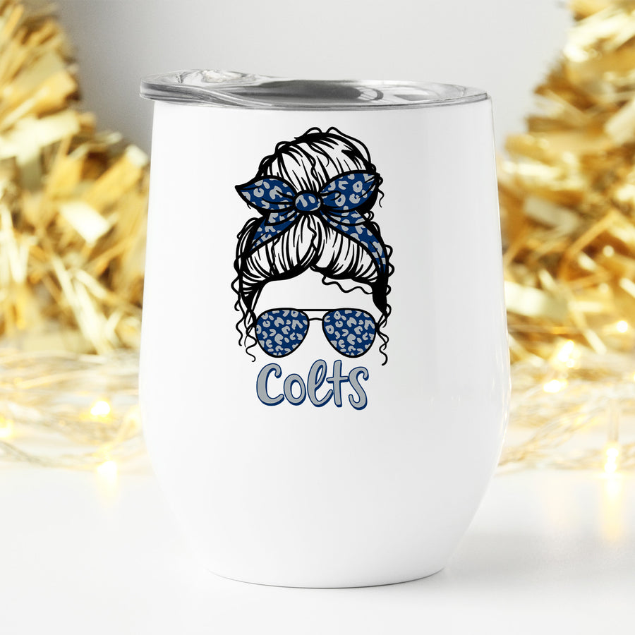 Colts Leopard Messy Bun Wine Tumbler