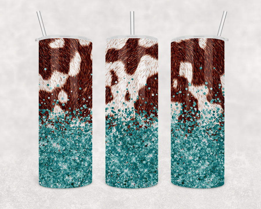 Cow and Glitter Skinny Tumbler