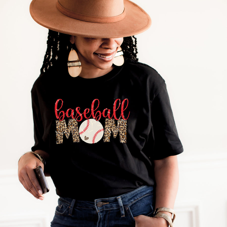 Leopard Baseball Mom T-shirt