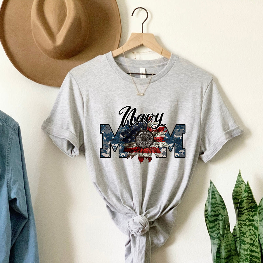 Navy Mom Flag Flower T-shirt