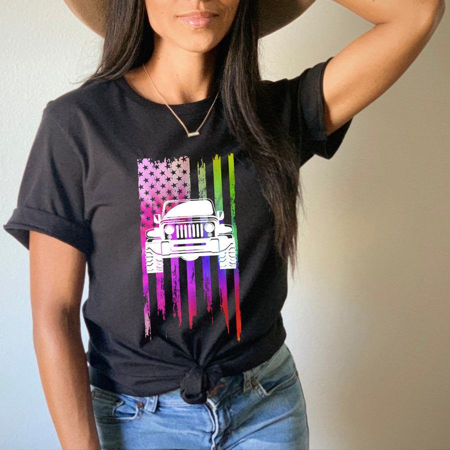 Tie Dye Jeep Flag T-shirt
