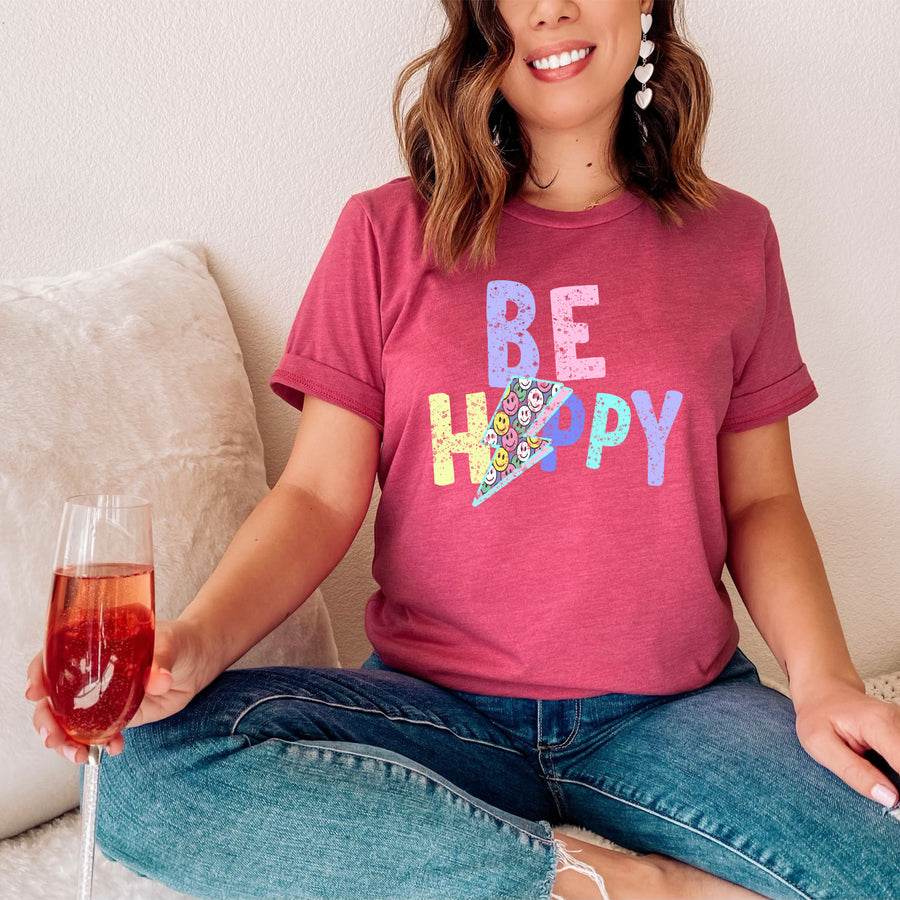 Be Happy Distressed Lightening Bolt Unisex T-shirt