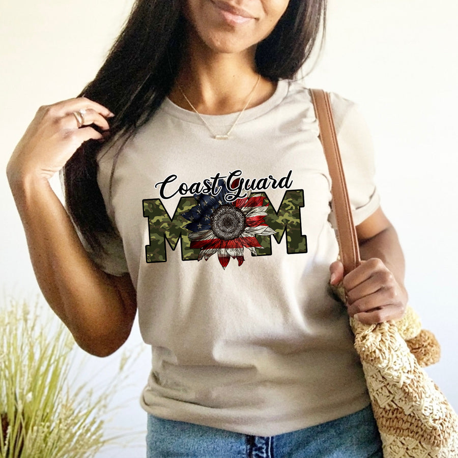 Coast Guard Mom Flag Flower T-shirt