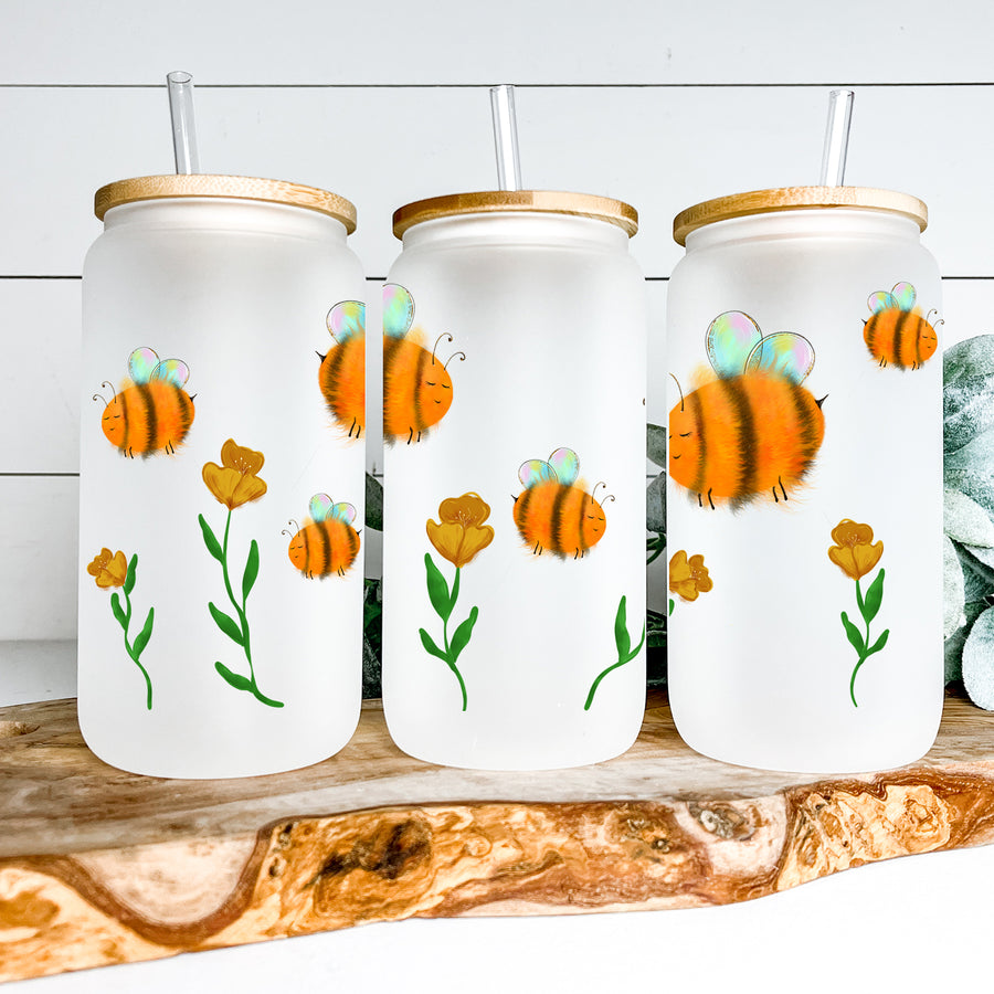 Cute Bee Glass Can Tumbler