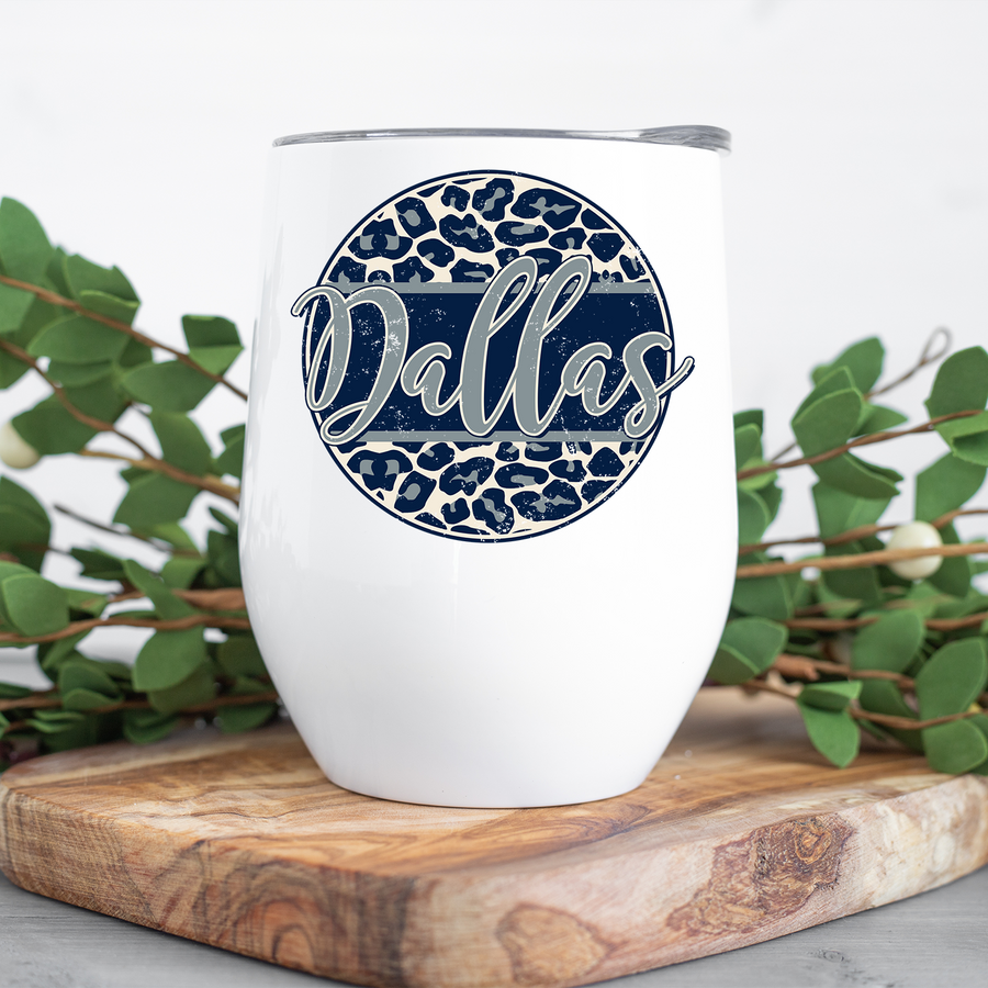 Dallas Distressed Leopard Circle Wine Tumbler