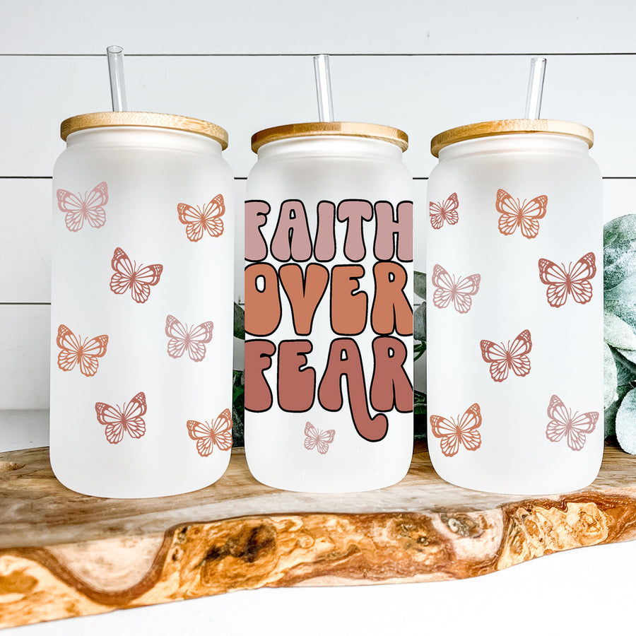 Faith Over Fear Glass Can Tumbler