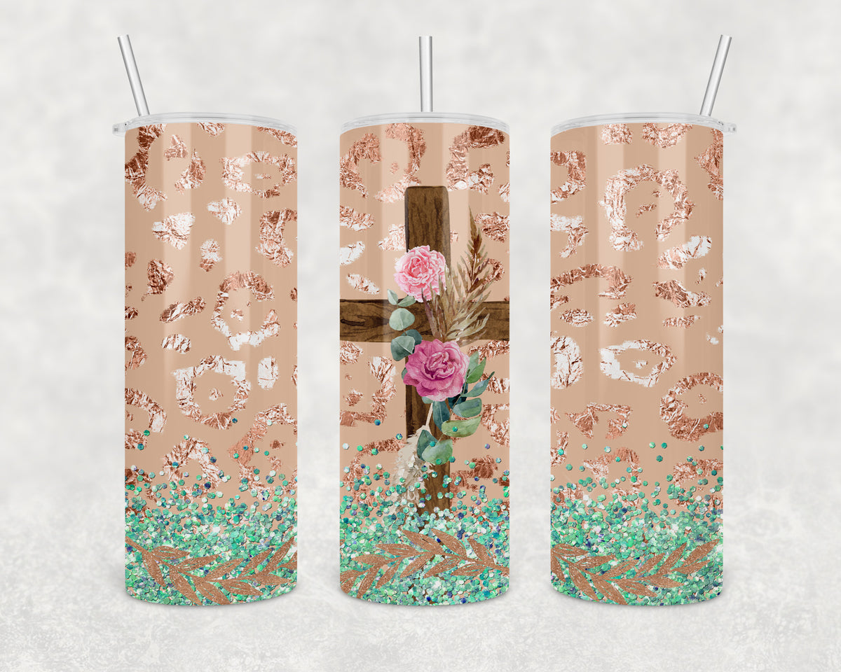 Floral Cross 20oz Skinny Tumbler