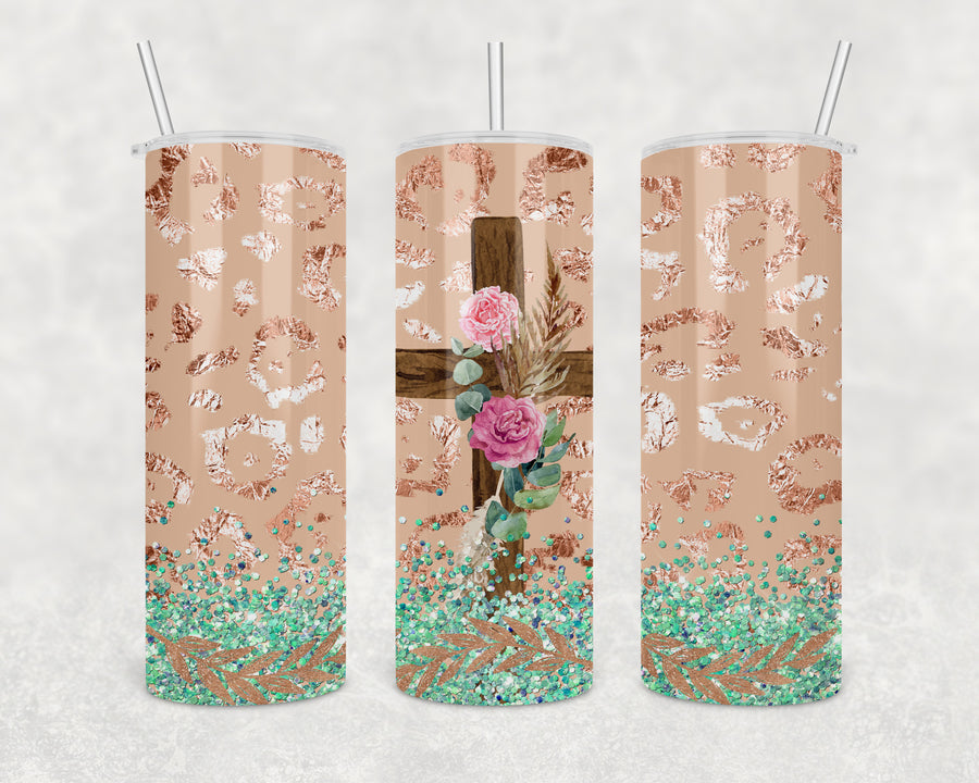 Floral Cross 20oz Skinny Tumbler