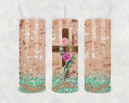 Floral Cross 20oz Skinny Tumbler