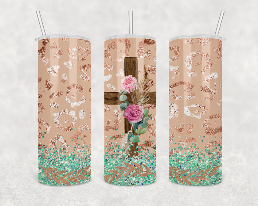 Floral Cross 20oz Skinny Tumbler