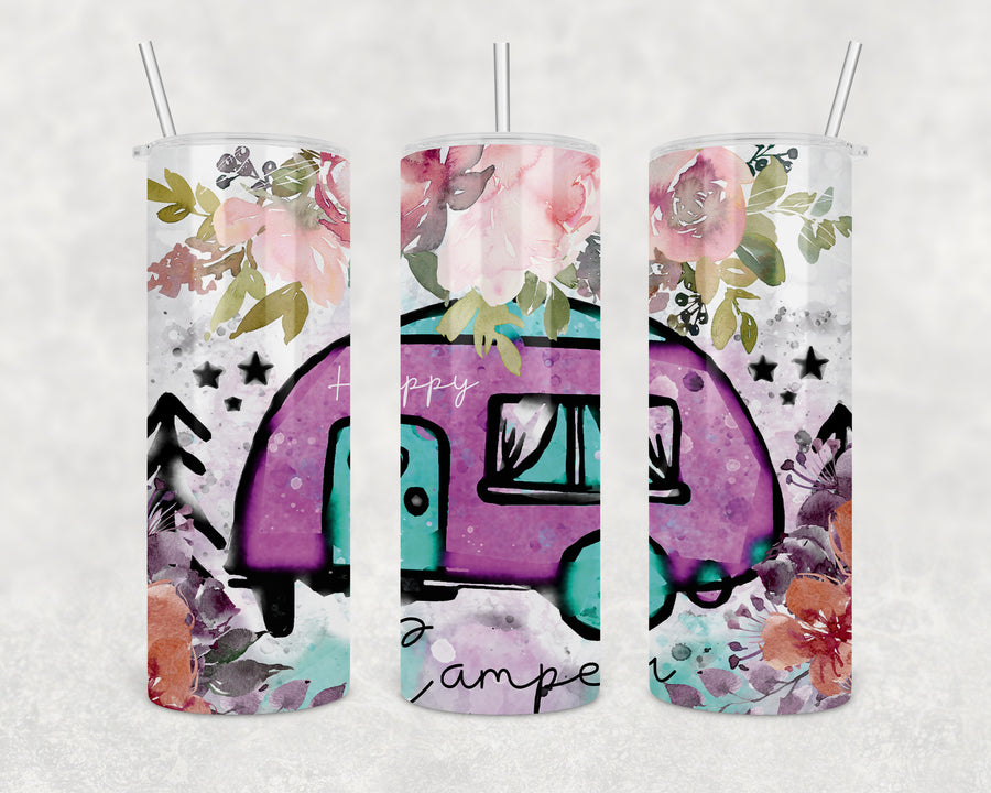 Floral Happy Camper 20 oz Skinny Tumbler