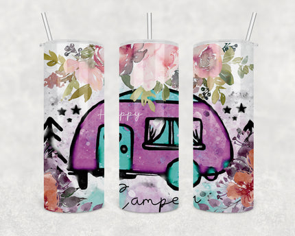 Floral Happy Camper 20 oz Skinny Tumbler
