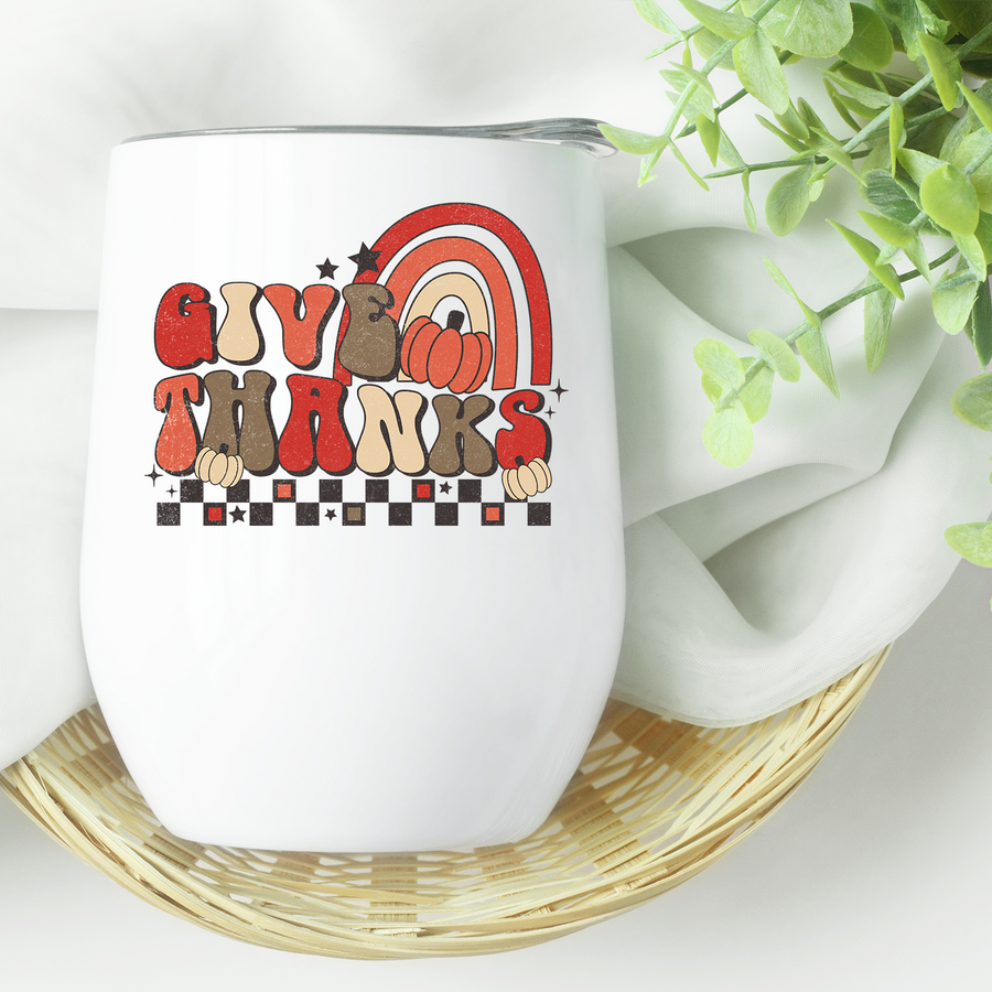 Give Thanks Retro Rainbow Wine Tumbler