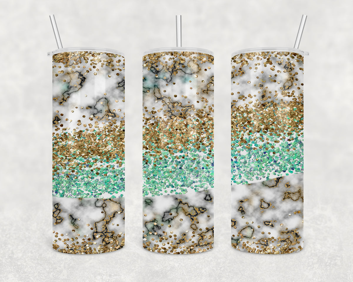 Gold Glitter and Teal Skinny Tumbler