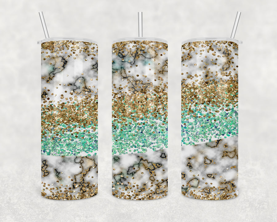 Gold Glitter and Teal Skinny Tumbler