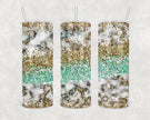 Gold Glitter and Teal Skinny Tumbler