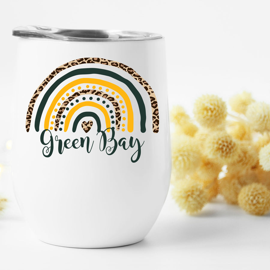 Green Bay Leopard Rainbow Wine Tumbler