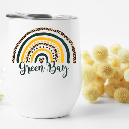 Green Bay Leopard Rainbow Wine Tumbler