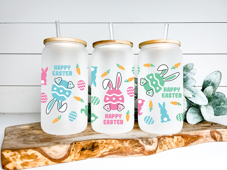 Happy Easter Eggs Glass Can Tumbler