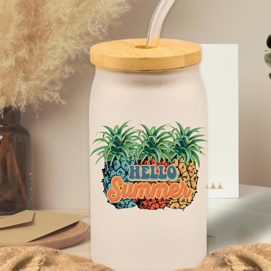 Hello Summer Pineapple Glass Can Tumbler
