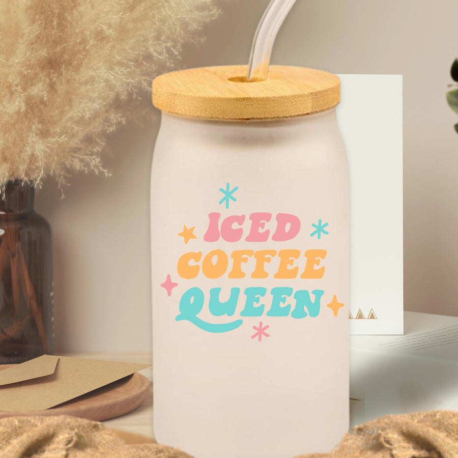 Iced Coffee Queen Glass Can Tumbler