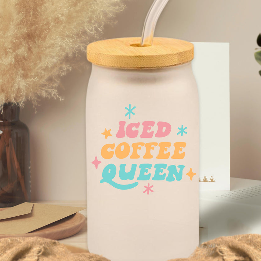 Iced Coffee Queen Glass Can Tumbler