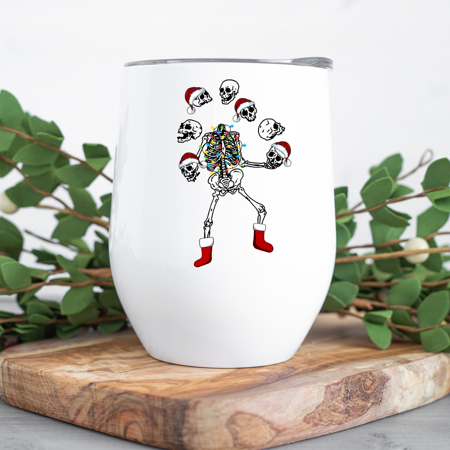 Juggling Christmas Skeleton Wine Tumbler