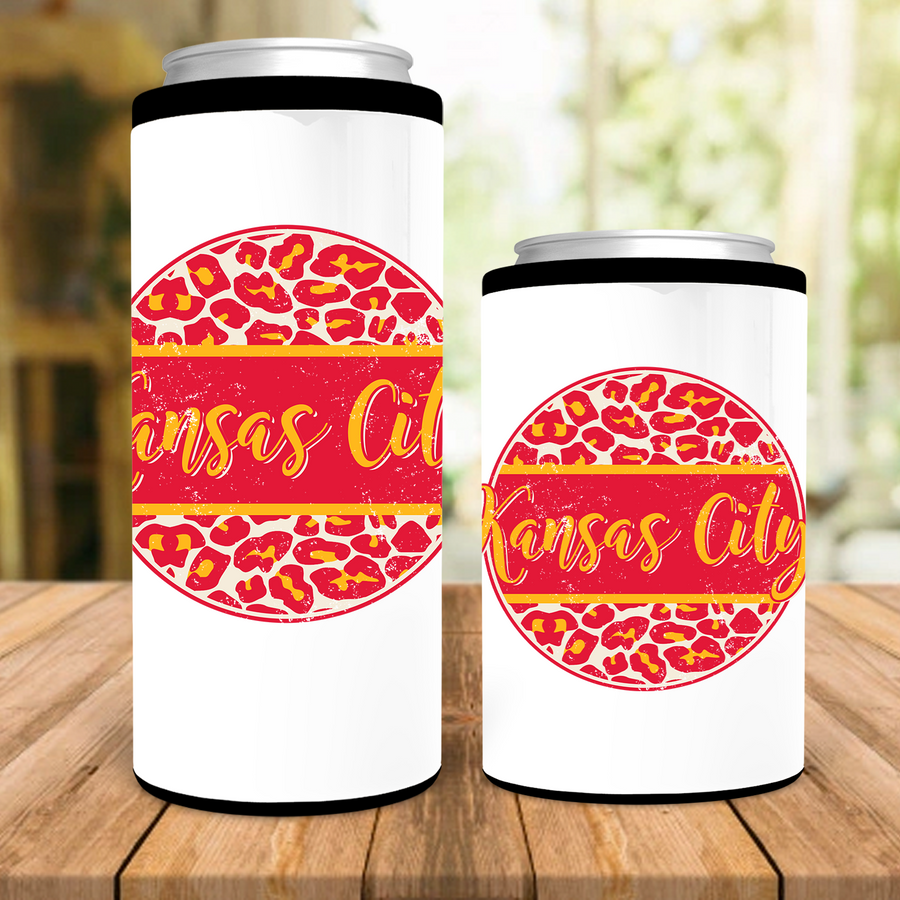 Kansas City Distressed Leopard Circle Can Cooler