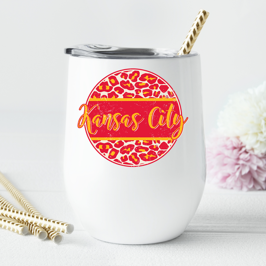 Kansas City Distressed Leopard Circle Wine Tumbler