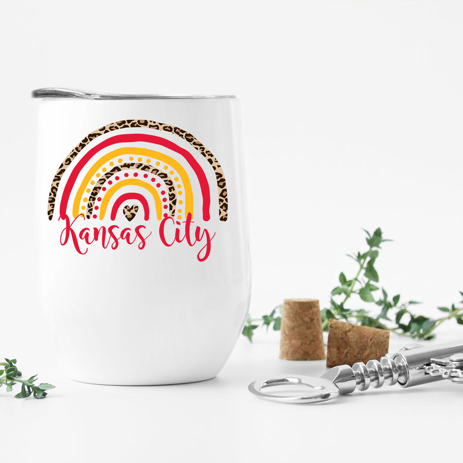 Kansas City Leopard Rainbow Wine Tumbler