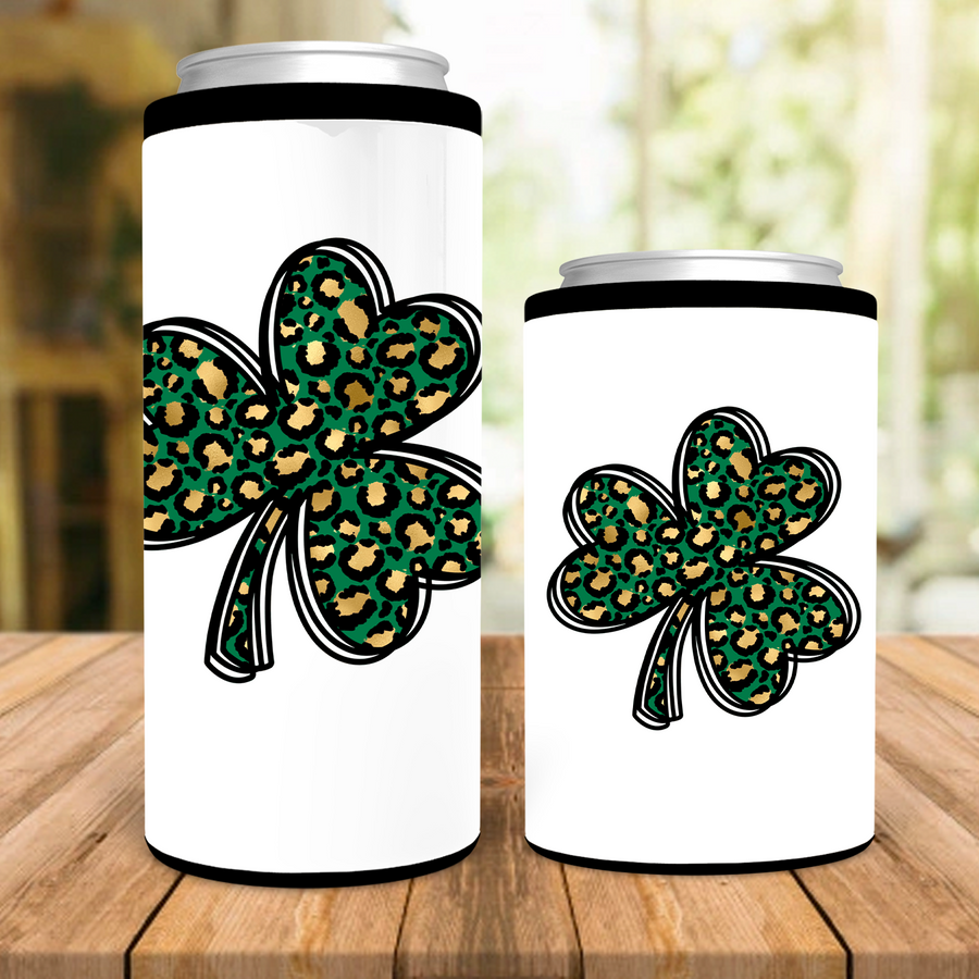 Leopard Shamrock Can Cooler