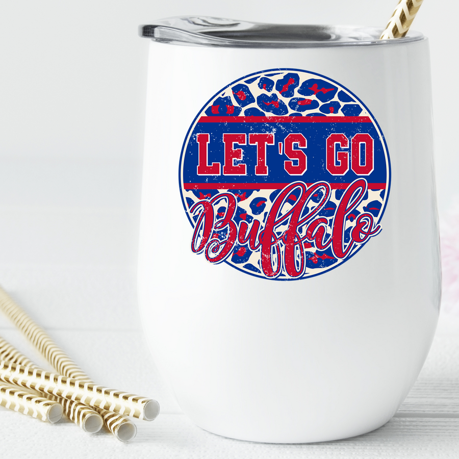 Let's Go Buffalo Distressed Leopard Circle Wine Tumbler