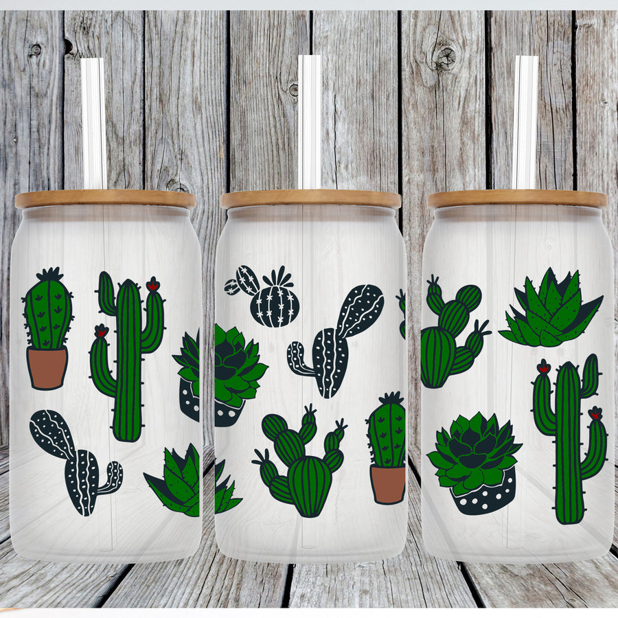 Love Cactus Glass Can Tumbler