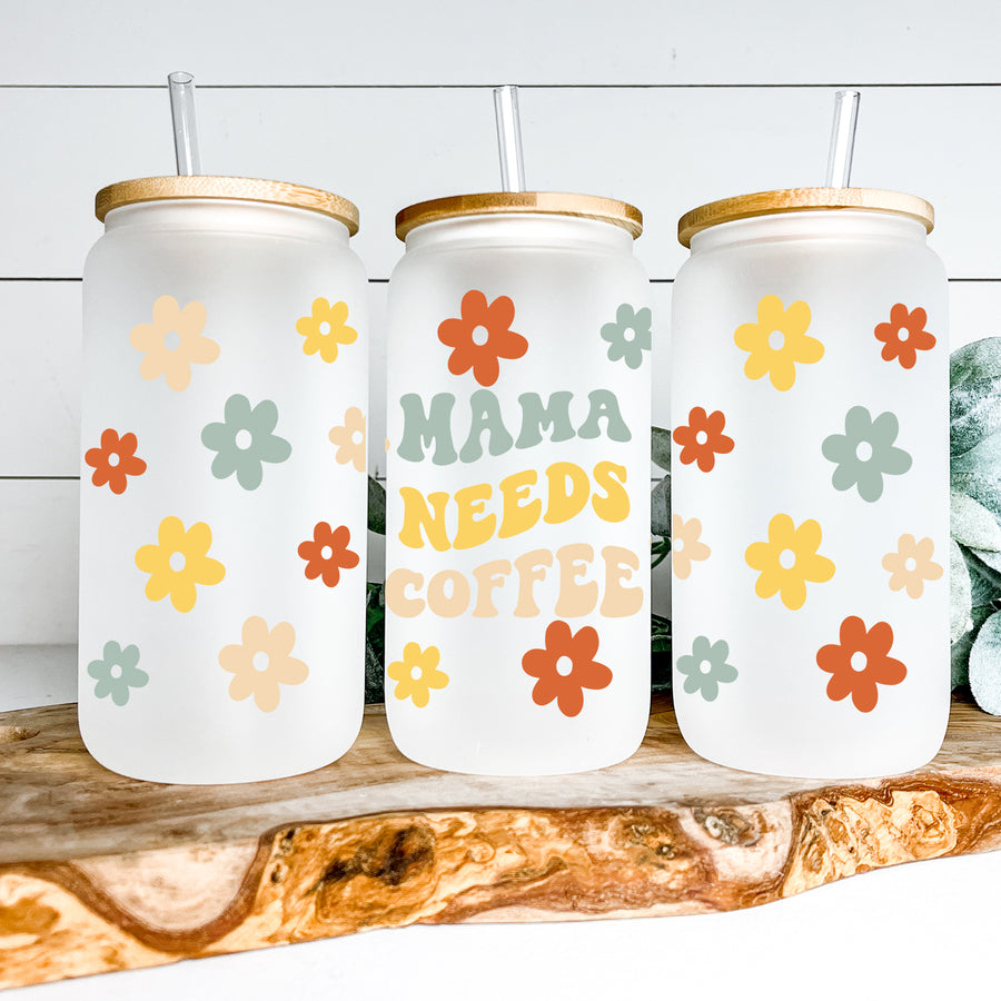 Mama Needs Coffee Retro Glass Can Tumbler