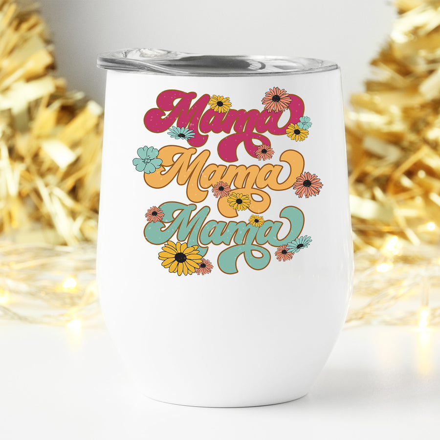 Mama Retro Flowers Wine Tumbler