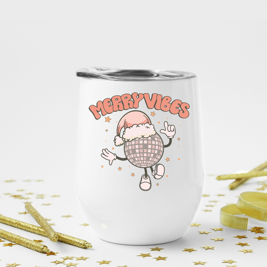 Merry Vibes Disco Ball Wine Tumbler
