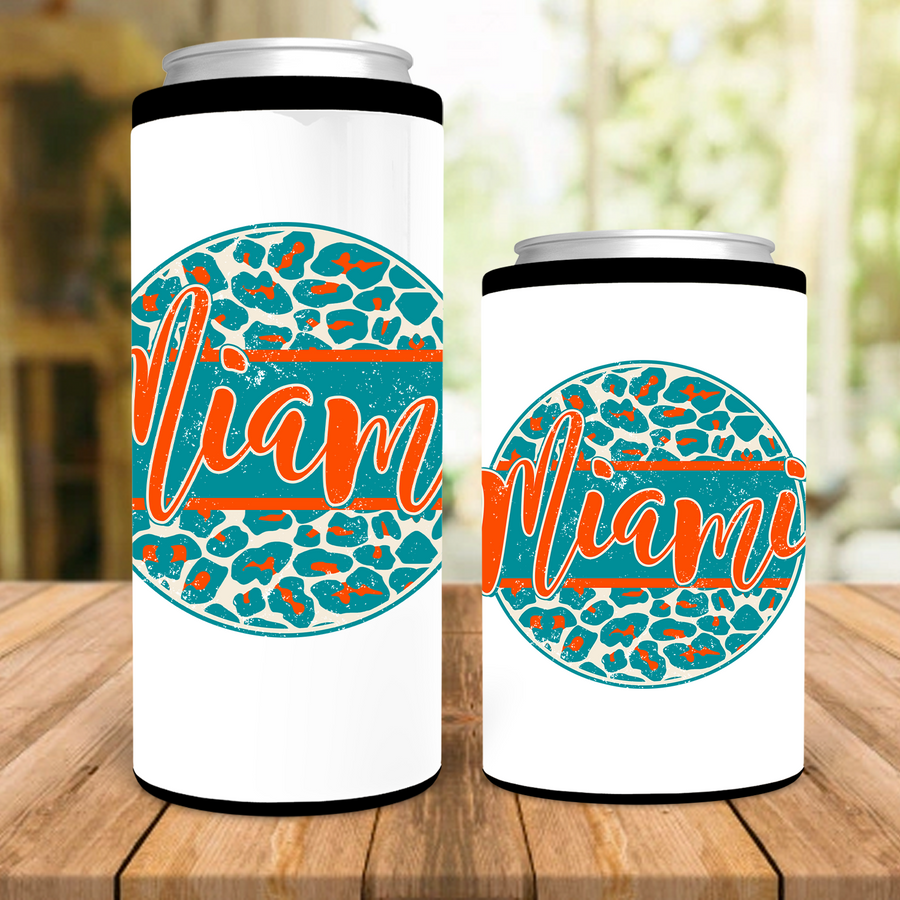 Miami Distressed Leopard Circle Can Cooler