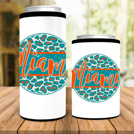 Miami Distressed Leopard Circle Can Cooler