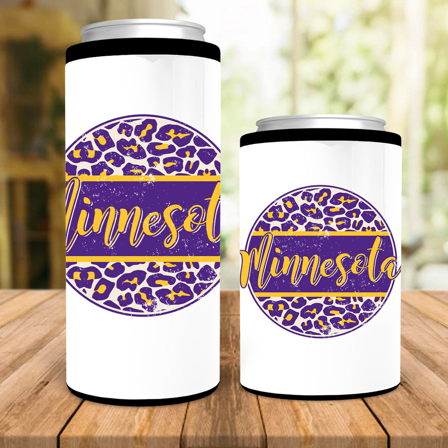 Minnesota Distressed Leopard Circle Can Cooler