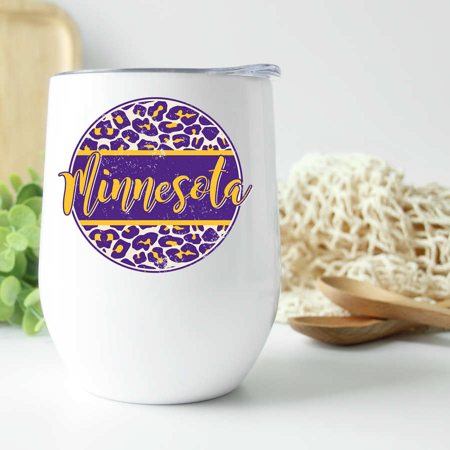 Minnesota Distressed Leopard Circle Wine Tumbler
