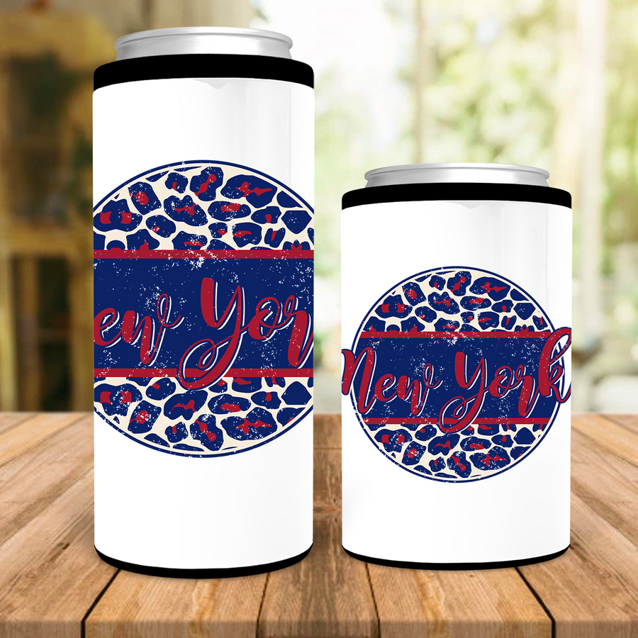 New York Distressed Leopard Circle Can Cooler